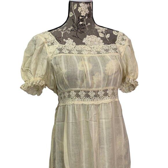 Vintage 1970s Cream Empire Waist Peasant Dress Gown By Lanz of Salzburg Size L - Picture 1 of 10